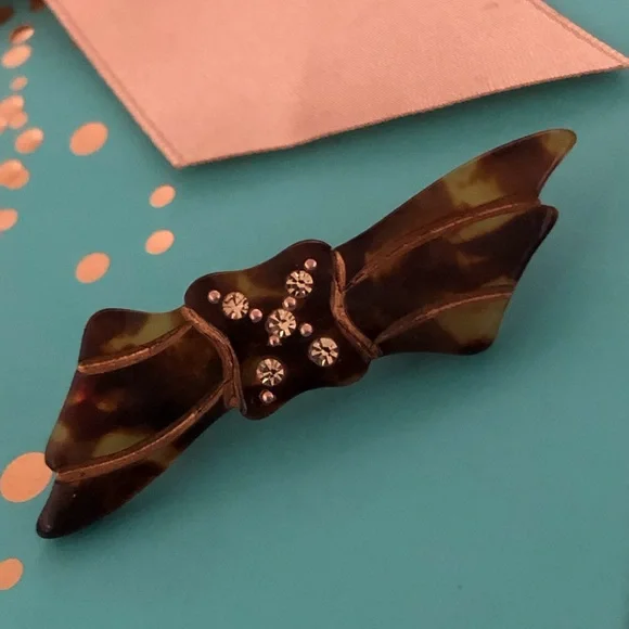 Vintage Brooch - Tortoise Shell Rhinestone Bow, 1950’s - Picture 1 of 8